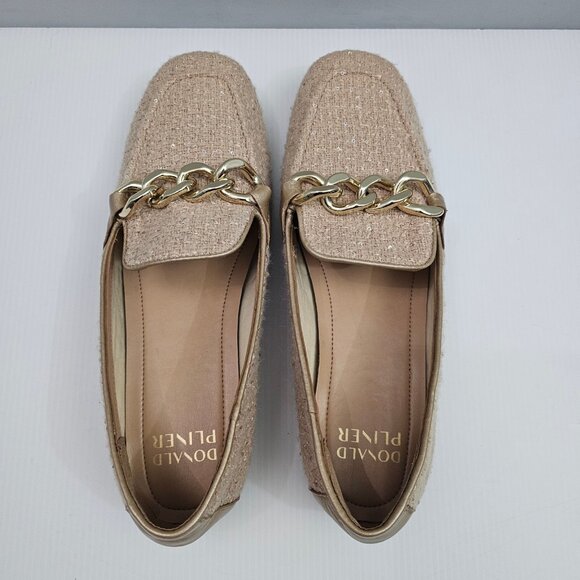 Donald Pliner Bethany Loafer Women 9.5 Camel Boucle Chain Detail Slip On Sparkle - Picture 9 of 14